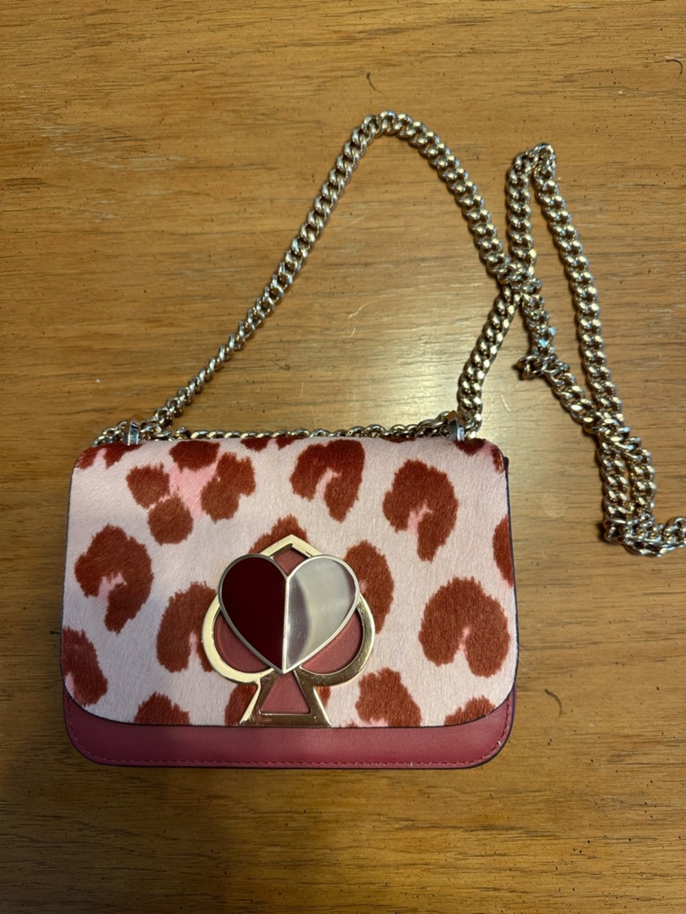 kate spade Nicola Twistlock Shoulder Pink and Rust Leopard-Print